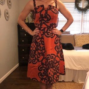 Orange and purple midi dress